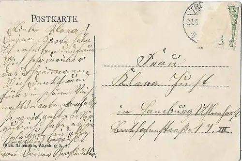 AK Altersheim Trebanz-Treben. ca. 1911, Postkarte. Ca. 1911, Rich. Hauenstein