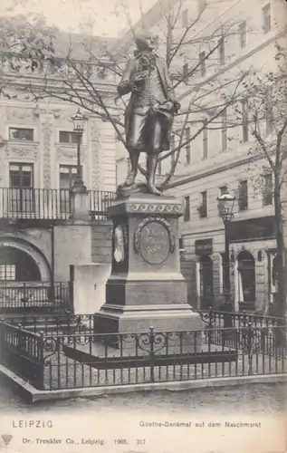 AK Leipzig. Goethe-Denkmal auf dem Naschmarkt. 1905, Postkarte. Nr. 317, 1905