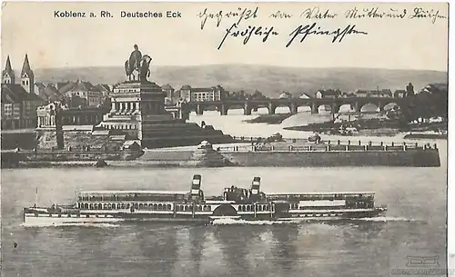 AK Koblenz a. Rh. Deutsches Eck. ca. 1928, Postkarte. Ca. 1928, gebraucht, gut