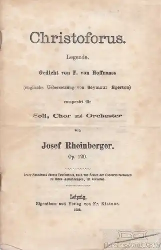 Buch: Christoforus, Hoffnaas, Franziska von, Verlag Fr. Kistner, gebraucht, gut