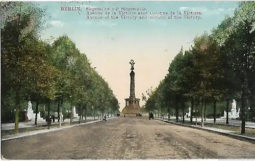 AK Berlin. Siegesallee mit Siegessäule. ca. 1922, Postkarte. Serien Nr, ca. 1922