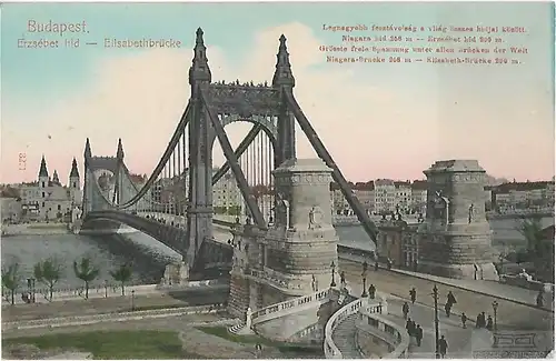 AK Budapest. Elisabethbrücke. ca. 1908, Postkarte. Ca. 1908, Verlag A. Taussig