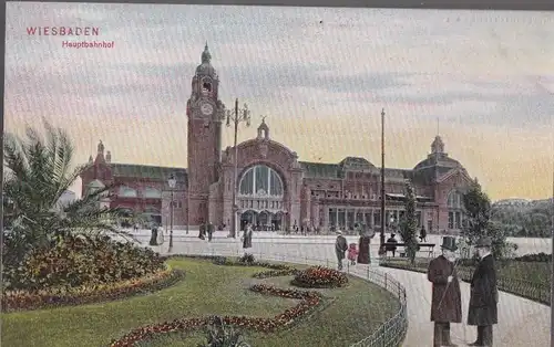 AK Wiesbaden. Hauptbahnhof. ca. 1909, Postkarte. Ca. 1909, gebraucht, gut