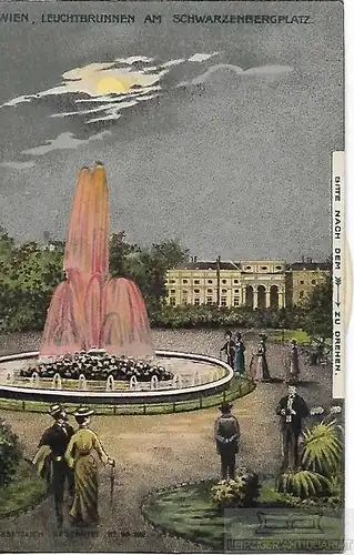 AK Wien. Leuchtbrunnen am Schwarzenbergplatz. ca. 1907, Postkarte. Ca. 1907