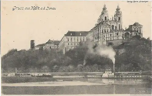 AK Gruss aus Melk a.d. Donau. ca. 1906, Postkarte. Serien Nr, ca. 1906