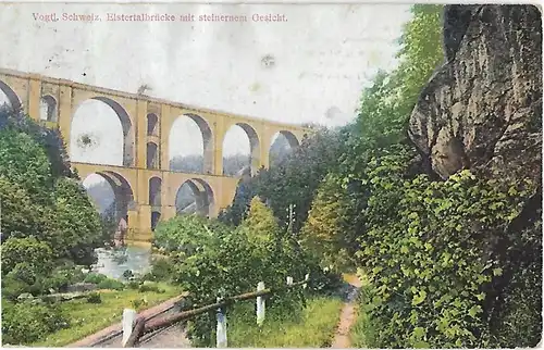 AK Voglt. Schweiz. Elstertalbrücke mit steinernem Gesicht. ca. 1926, Postkarte