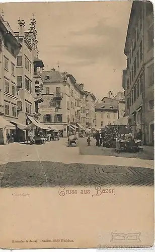 AK Gruss aus Bozen. Obstplatz. ca. 1906, Postkarte. Serien-Nr, ca. 1906