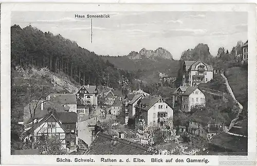 AK Sächs. Schweiz. Rathen a.d. Elbe. Blick auf den Gammrig. ca. 1930, Postkarte