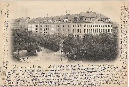 AK Gruss aus Halle a.S. Francksche Stiftungen. ca. 1898, Postkarte. Ca. 1898