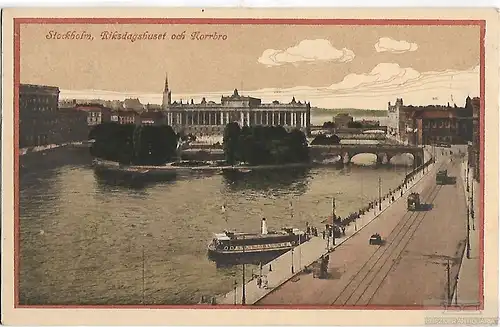 AK Stockholm. Riksdagshuset och Norrbro. ca. 1915, Postkarte. Ca. 1915