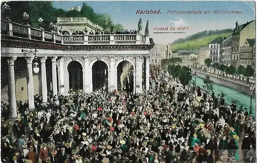 AK Karlsbad. Frühpromenade am Mühlbrunnen. ca. 1921, Postkarte. Ca. 1921