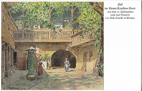 AK Hof im Kirms-Krackow-Haus aus dem 16. Jahrhundert nach dem Gemälde von Rich.