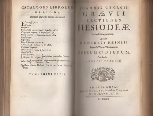 Buch: Hesiodi Ascraei quae exstant. Hesiod, Graecii, Clerici, 1707, G. Gallet