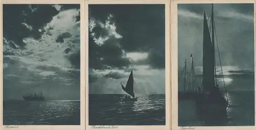 3 Boots-Postkarten. Heimwärts, Heimkehrendes Boot, Feierabend, J. S. Kunstverlag