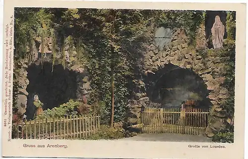 AK Gruss aus Arenberg. Grotte von Lourdes ca. 1913, gebraucht, gut