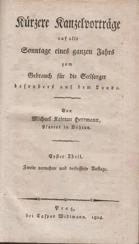 Buch: Kürzere Kanzelvorträge, Herrmann, M.K., 2 Bde., 1804, Caspar Widtmann, gut