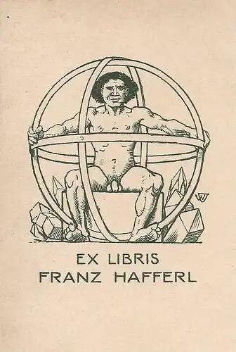 Original Druck Exlibris: Franz Hafferl, Akt, Mann, gebraucht, gut