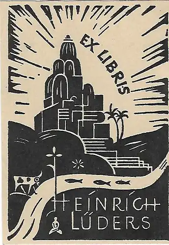 Original Druck Exlibris: Heinrich Lüders, Kirche, Christentum, gebraucht, gut