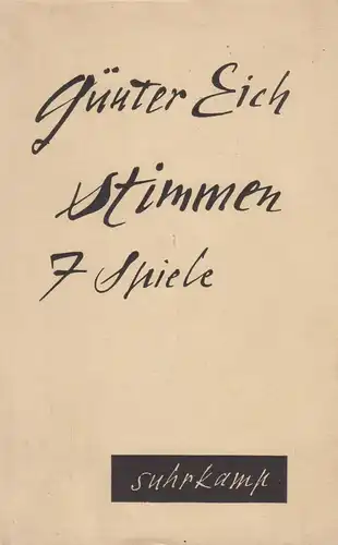 Buch: Stimmen, 7 Hörspiele. Eich, Günter, 1958, Suhrkamp Verlag