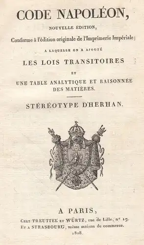 Buch: Code Napoleon. 1808, Stereotype d`Herhan / Treuttel et Würtz