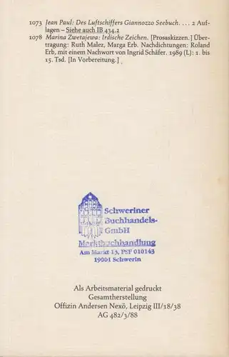 Buch: Verzeichnis der Insel-Bücherei 1912 - 1987. 1988, Insel Verlag
