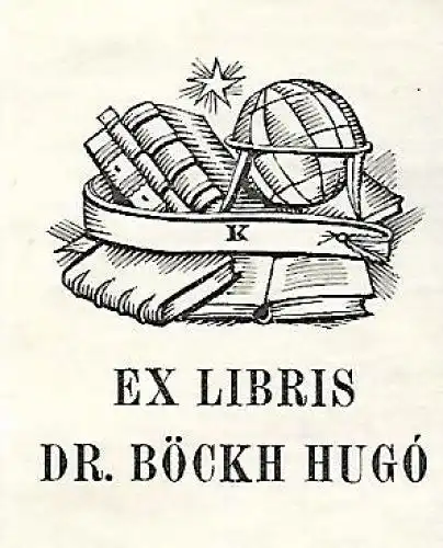 Original Druck Exlibris: Dr. Böckh Hugo, Wissenschaft, Globus, gebraucht, gut