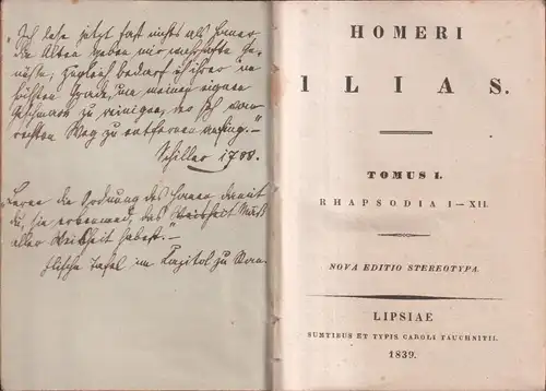 Buch: Homeri Ilias, Tomus I + II, 1839, C. Tauchnitii, griechisch, gebraucht gut