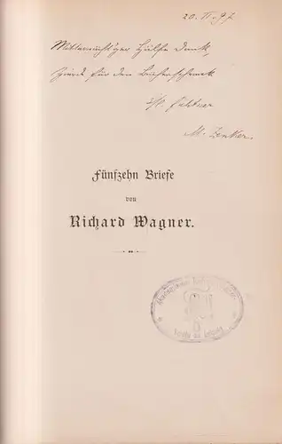 Buch: Fünfzehn Briefe Richard Wagner, Eliza Wille, 1894, Gebrüder Paetel