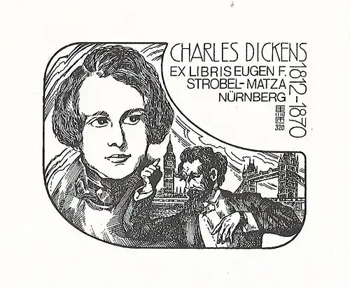 Original Druck Exlibris: Charles Dickens. Eugen Strobel-Matza Nürnberg, gut