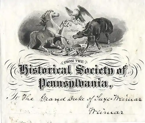 Original Druck Exlibris: From the historical society of Pennsylvania, Pferde