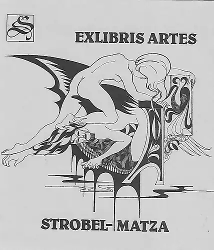 Original Druck Exlibris: Artes. Strobel-Matza, Akt, Fantasie, gut
