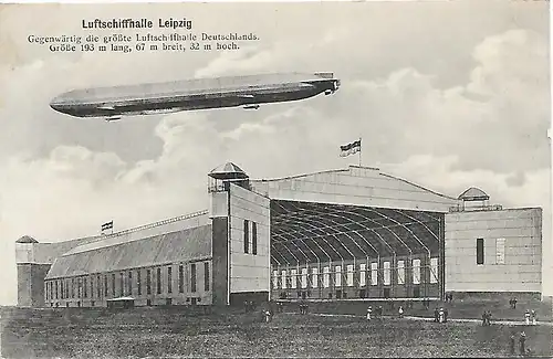 AK Luftschiffhalle Leipzig, ca. 1913, gebraucht, gut