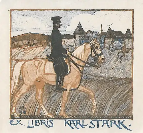 Original Druck Exlibris: Karl Stark, Reiter, Militär, Lithografie, gut