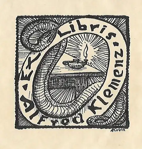 Original Grafik Exlibris: Exlibris Alfred Klemenz, Alfred Kubin, Schlange, gut