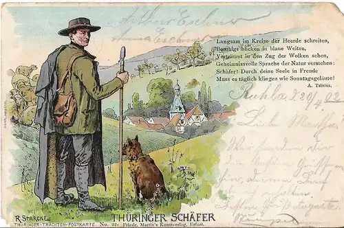 AK Thüringer Schäfer. Thüringer Trachten Postkarte. ca. 1902, gebraucht, gut