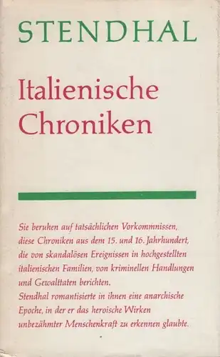 Buch: Italienische Chroniken, Stendhal, 1978, Rütten & Loening, Gesammelte Werke