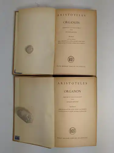 Buch: Organon - Erster und Zweiter Teil, Aristoteles, 1948, Felix Meiner, gut