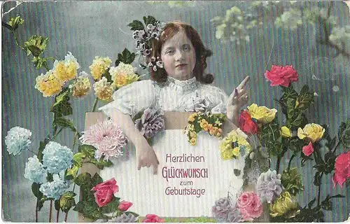 AK Herzlichen Glückwunsch zum Geburtstage, ca. 1908, Postkarte. Geburstagskarte