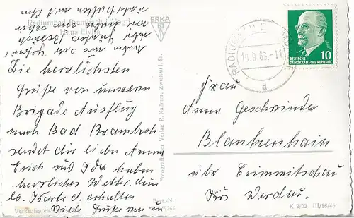 AK Radiumbad Brambach i. V. Haus Elvira. ca. 1945, Verlag R. Kallmer, gut