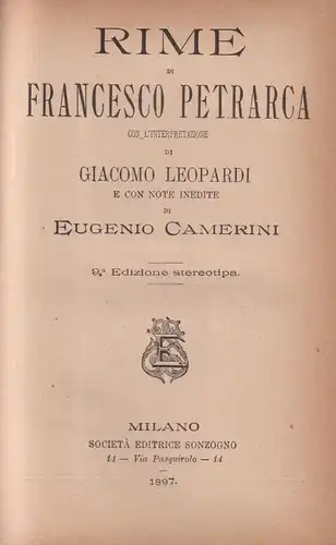 Buch: Rime di Francesco Petrarca, 1897, Societa Editrice Sonzogna, italienisch