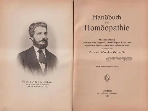 Buch: Handbuch der Homöopathie, Adolph von Gerhardt, 1921, Willmar Schwabe