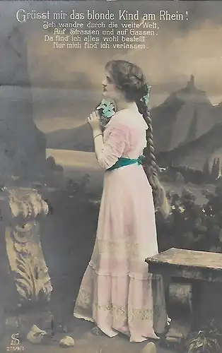 AK Grüsst mir das blonde Kind am Rhein!, ca. 1912, Postkarte, gebraucht, gut
