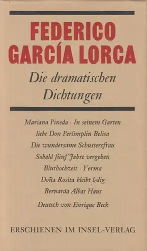 Buch: Die dramatischen Dichtungen, Garcia Lorca, Federico. 1963, Insel Verlag
