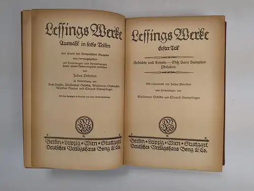 Buch: Gotthold Ephraim Lessings Werke, Auswahl, 6 Teile in 3 Bänden, Bong & Co.