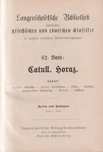 Buch: Catull, Horaz, Ausgewählte Gedichte; Oden und Epoden; Satiren und Episteln