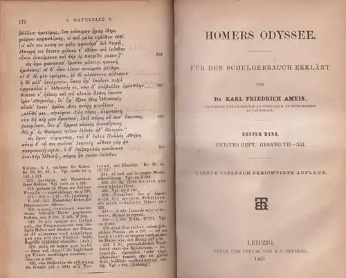 Buch: Homers Odyssee, Gesang I-XXIV, 4 Teile in 1 Band, 1868 ff., Teubner