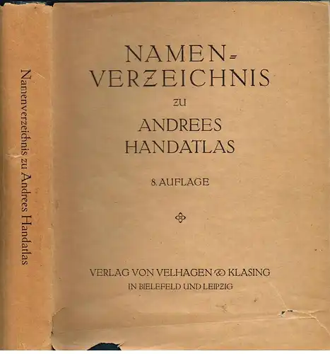 Buch: Namen-Verzeichnis zu Andrees Handatlas, 1930, Velhagen & Klasing, Leipzig