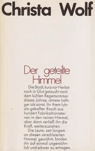 Buch: Der geteilte Himmel, Erzählung. Wolf, Christa, 1985, Aufbau Verlag
