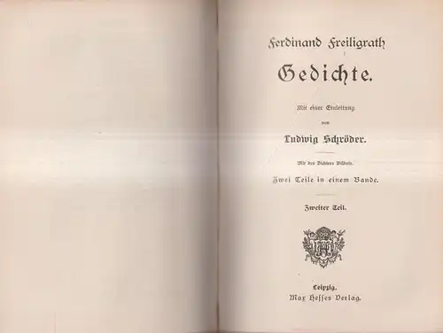 Buch: Gedichte, Ferdinand Freiligrath, Max Hesse, Zwei Teile in einem Bande