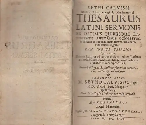 Buch: Musici, Chronologi & Mathematici. Calvisius, Sethus, 1666, Duncker